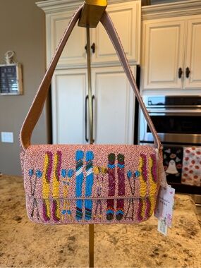 Handcrafted in India Beaded Dusty Rose Snow Ski's Shoulder Bag